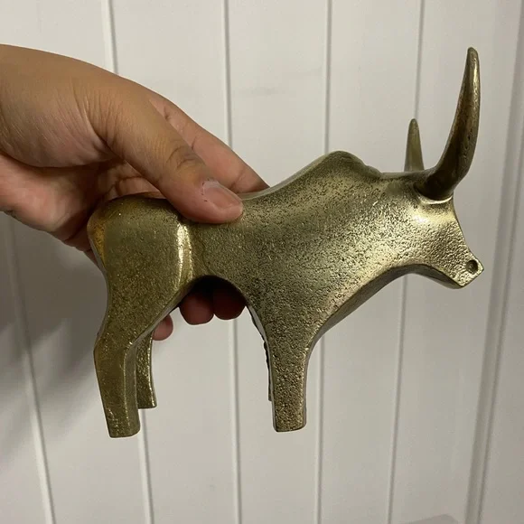 Metal brass gold tone Bull sculpture decor